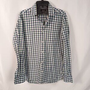 Zara Tailored Fit Dress Shirt Men’s Medium Blue Green Check Cotton Long Sleeve